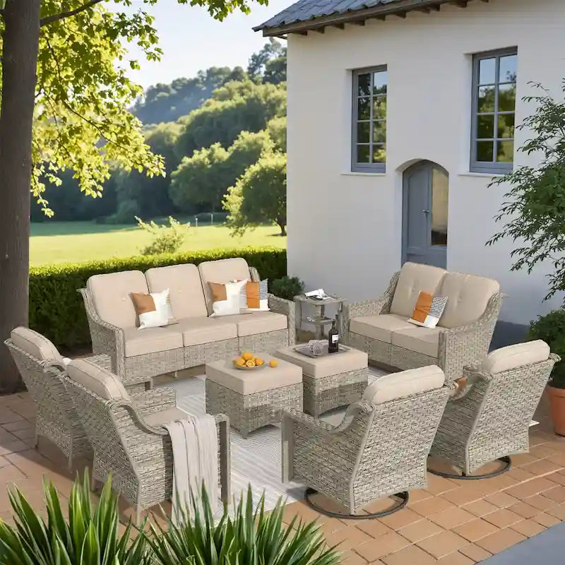 XIZZI 9-teiliges Outdoor-Gartenmöbel-Set mit drehbarem Sessel