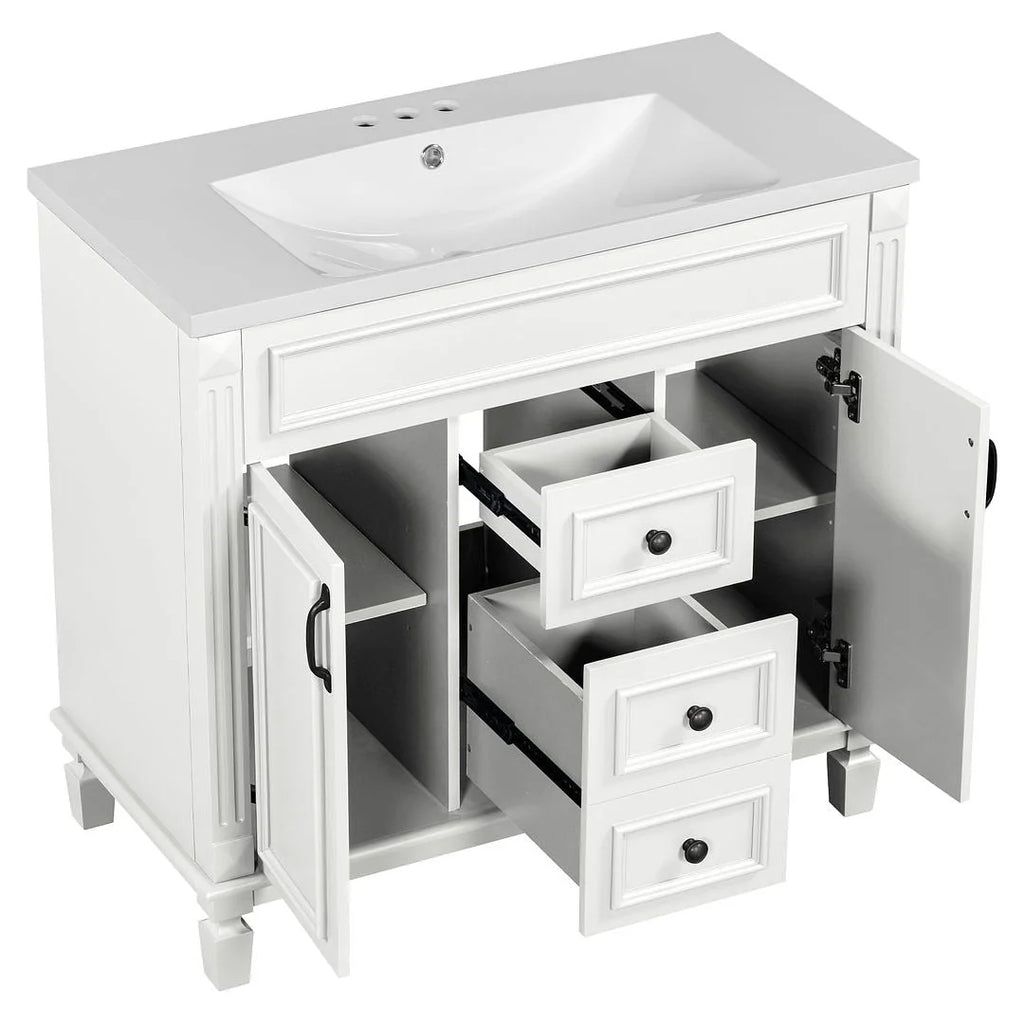 Meuble-lavabo moderne de salle de bains de 36 po avec vasque sur plan, armoire à miroir, 2 portes et 2 tiroirs