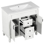 Meuble-lavabo moderne de salle de bains de 36 po avec vasque sur plan, armoire à miroir, 2 portes et 2 tiroirs
