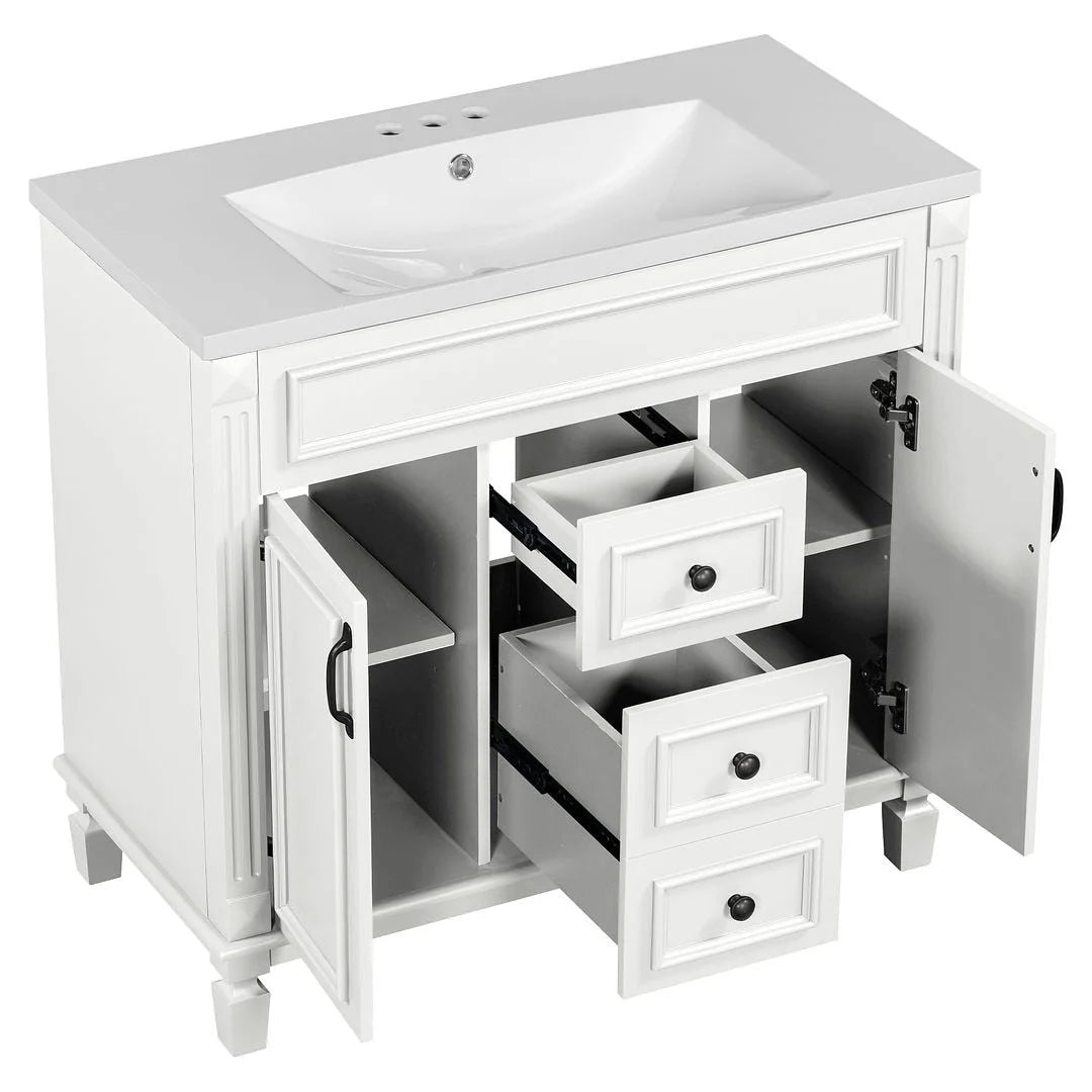 Meuble-lavabo moderne de salle de bains de 36 po avec vasque sur plan, armoire à miroir, 2 portes et 2 tiroirs