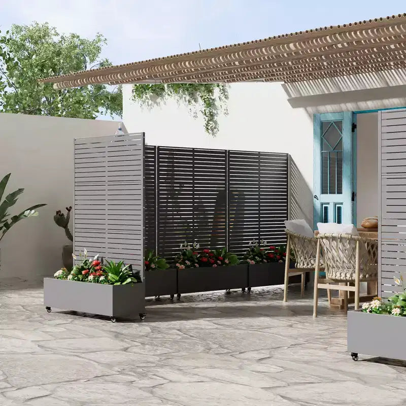 Jardinière MAYEERTY avec treillis, gris fer, persiennes, style classique, 72 x 35 x 16 po, ensemble de 3 pièces