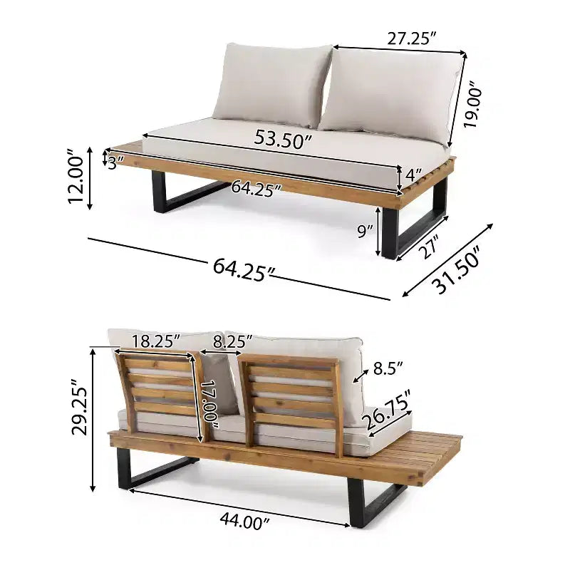 L-vormige loungeset voor buiten, terras- en tuinset met salontafel en waterafstotende kussens – ModernLuxe