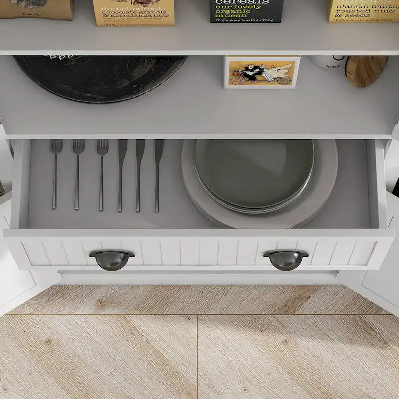 Armoire de rangement de garde-manger de cuisine de 72 pouces, armoire traditionnelle autoportante avec 4 portes et 3 étagères réglables, grand tiroir central