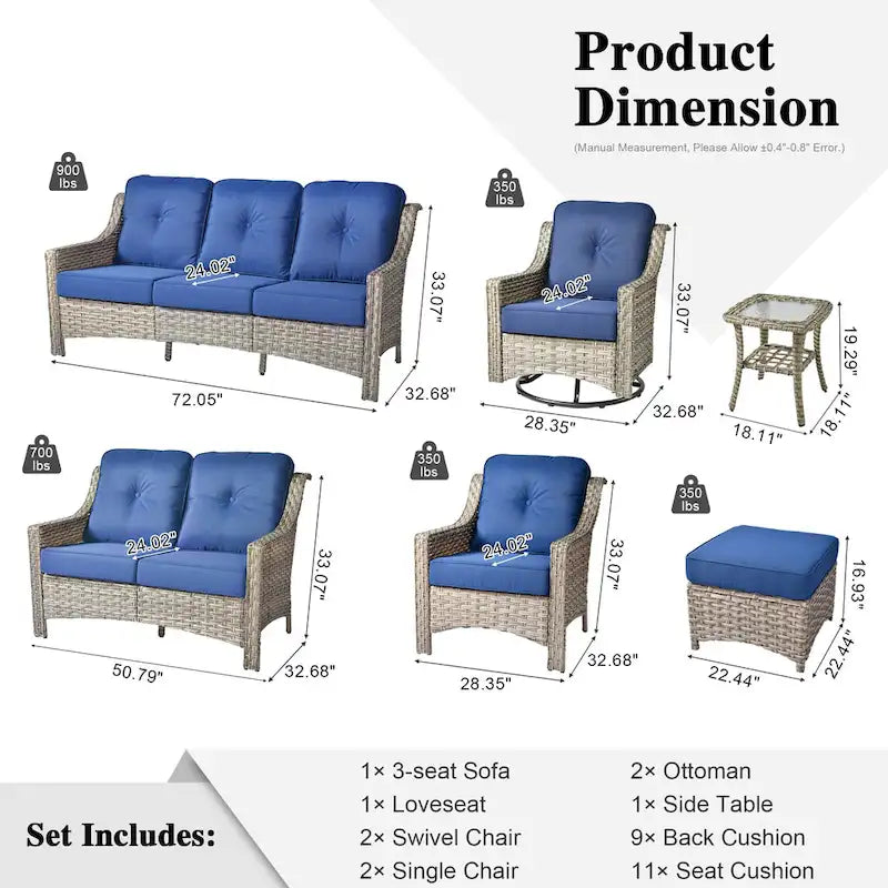 XIZZI 9-teiliges Outdoor-Gartenmöbel-Set mit drehbarem Sessel