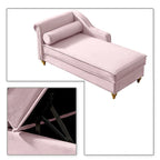 Fauteuil méridienne élégant français en velours avec revêtement rembourré et rangement, avec coussin