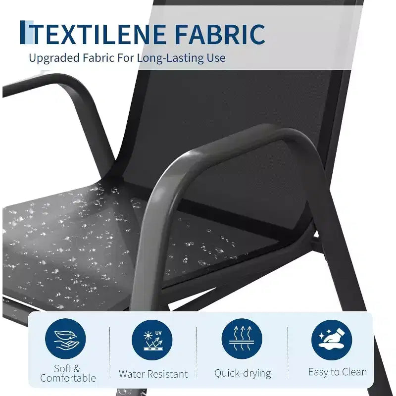 Chaises de patio, ensemble de 4 ou 6 chaises de salle à manger d’extérieur empilables, légères et résistantes à toutes les intempéries, en textilène, avec accoudoirs, pour jardin et terrasse de piscine