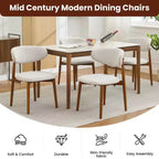 Dining Chairs Set of 4, Mid Century Modern Upholstered Dining Room Chairs, Farmhouse Kitchen Chairs with Padded Fabric Seat & Wood Legs, Beige