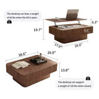 Table basse cannelée JVNOXK de 38,6' avec plateau relevable et rangement, placage en bois massif, hauteur réglable, table d’appoint moderne pour le salon ou la chambre, noyer