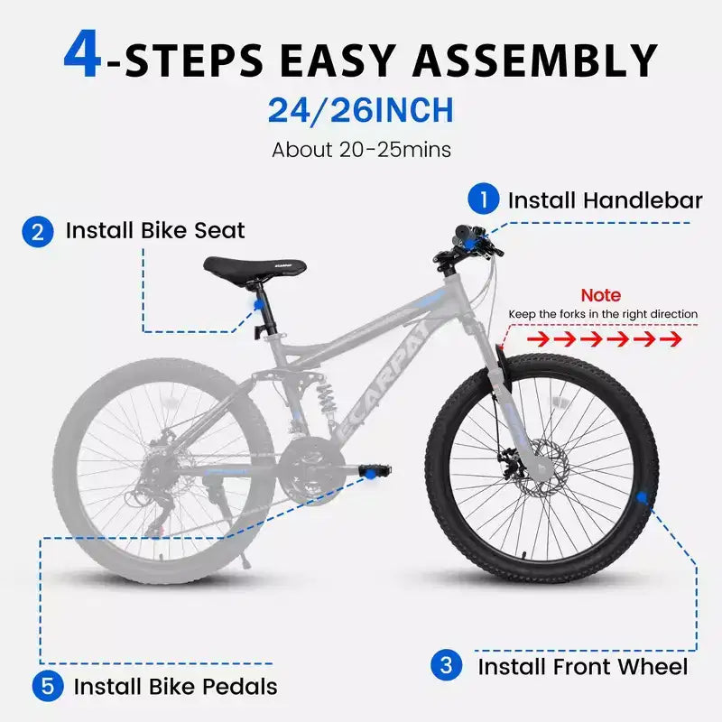 Okak 26-Zoll-Mountainbike mit Scheibenbremsen, 21-Gang-Fahrrad für Erwachsene mit robustem Rahmen und doppelter hinterer Federung, Fahrrad für das Fahren auf städtischen Straßen