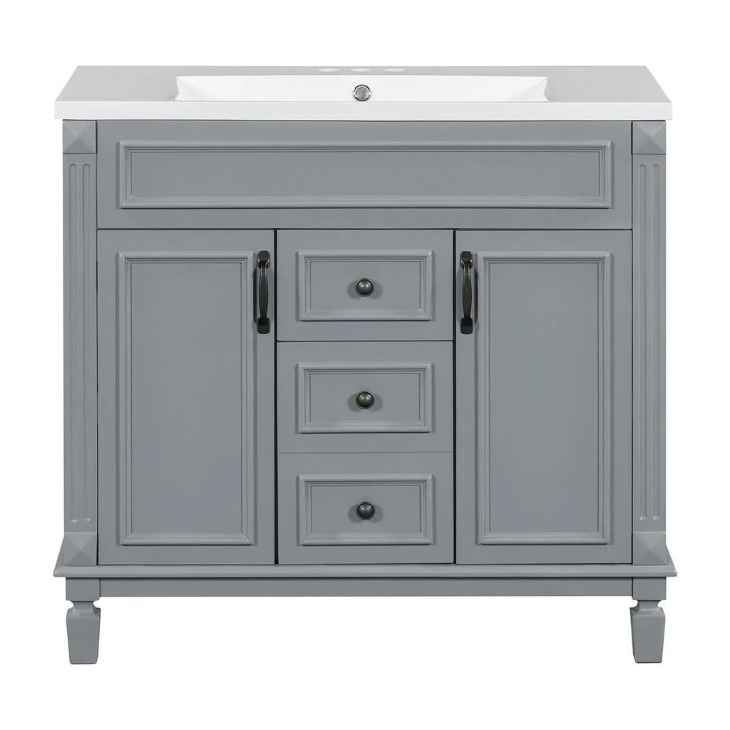 Meuble-lavabo moderne de salle de bains de 36 po avec vasque sur plan, armoire à miroir, 2 portes et 2 tiroirs