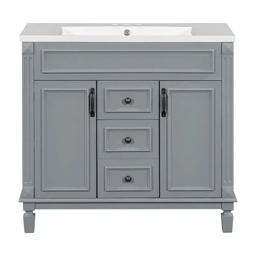 Meuble-lavabo moderne de salle de bains de 36 po avec vasque sur plan, armoire à miroir, 2 portes et 2 tiroirs