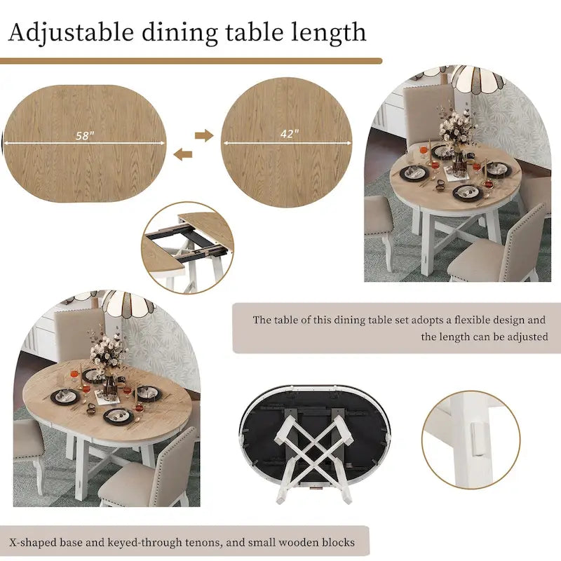 Table de salle à manger ronde extensible de style champêtre avec rallonge de 16 po, table de cuisine en bois