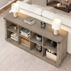 8 Cube Storage Organizer Bookshelf, Farmhouse Horizontal Bookcase, 62 Inch Wood Storage Bookcase for Entryway, Long Low Bookshelves for Living Room
