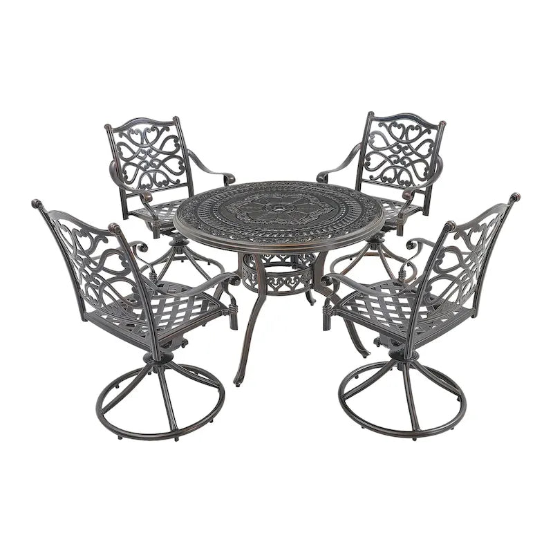 Ensemble de salle à manger de patio en aluminium moulé en 5 pièces avec 4 chaises pivotantes