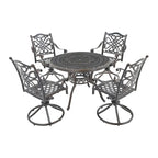 Ensemble de salle à manger de patio en aluminium moulé en 5 pièces avec 4 chaises pivotantes