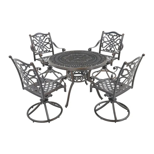 5-teiliges Esszimmer-Set für die Terrasse aus Aluminiumguss mit 4 drehbaren Stühlen