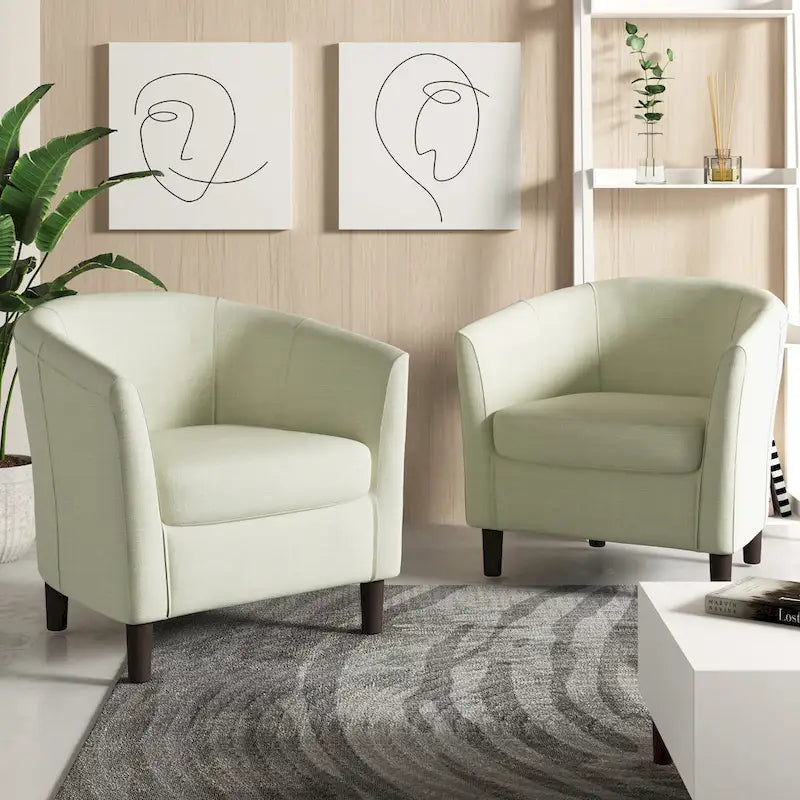 Ensemble de 2 fauteuils club modernes en lin, style tonneau