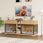 82 Möbel für zwei Hundeboxen, großer Hundezwinger für den Innenbereich für 2 Hunde, robuster Hundeschrank aus Holz als TV-Ständer mit 4 Schubladen und Regalen