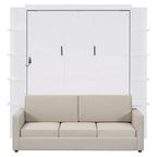 Lit escamotable mural queen size avec canapé, lit armoire pliant queen size avec bibliothèque et étagères pour chambre d’amis ou bureau