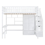 Full Pine Loft Bed with Desk and Storage