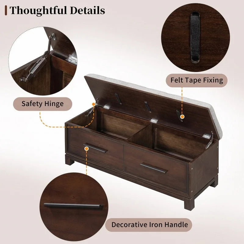 Shoe Bench with Removable Cushion and Hidden Storage for Entryway and Living Room Organization