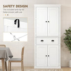 Armoire de rangement de garde-manger de cuisine de 72 pouces, armoire traditionnelle autoportante avec 4 portes et 3 étagères réglables, grand tiroir central