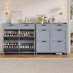 Meuble à chaussures avec 4 tiroirs basculants et 2 tiroirs supérieurs, meuble organiseur à chaussures en bois avec étagère réglable, meubles de rangement à chaussures autonomes