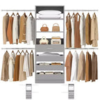 Besiost Holz-Kleiderschrank-Organizersystem für 1,2–2,7 m mit 4 Schubladen, 4 Kleiderstangen und Regaltürmen