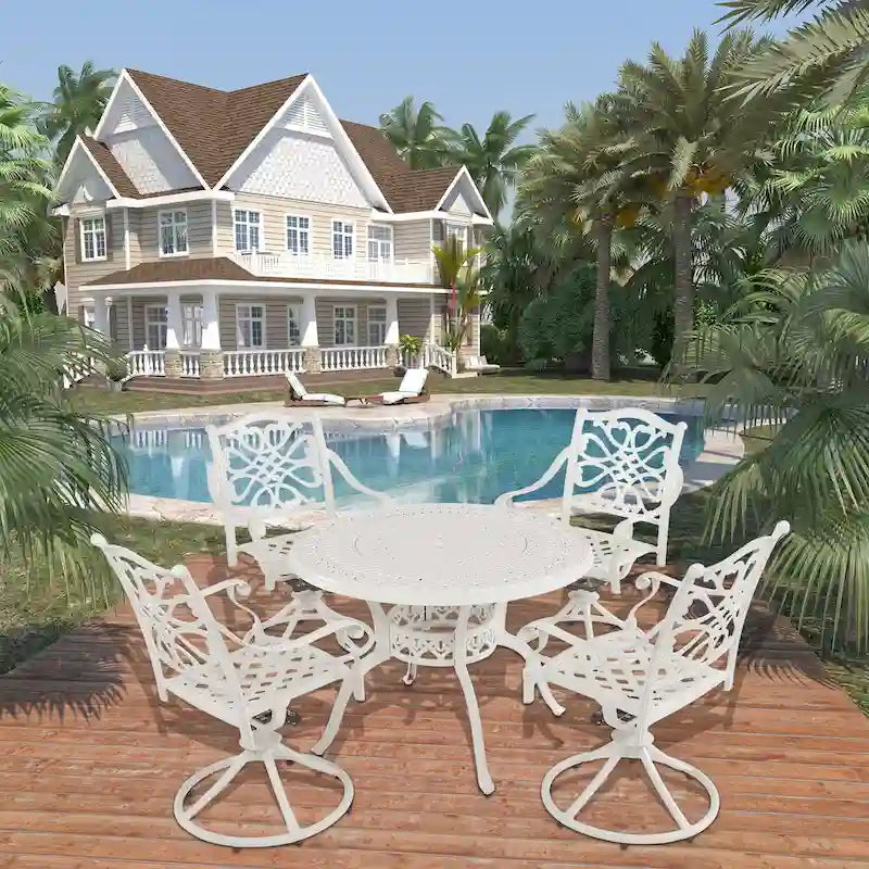 Ensemble de salle à manger de patio en aluminium moulé en 5 pièces avec 4 chaises pivotantes