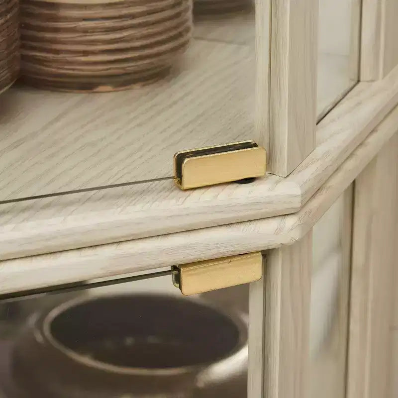 Hoekvitrinekast met glazen deuren en planken, hoekdisplaykast voor de woonkamer