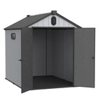 Opslagschuur van 6 ft x 4 ft/6 ft x 8 ft/8 ft x 6 ft/8 ft x 10 ft, weerbestendig kunststofhars voor buiten met vloer, gereedschapsschuur met puntdak