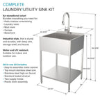 Évier et meuble de buanderie en acier inoxydable de 24-in L x 22-in P x 35-in H