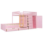 Lit superposé deux places sur deux places avec armoire de rangement et tiroirs, lit superposé en bois deux places gain de place avec barrière de sécurité pour appartement et chambre