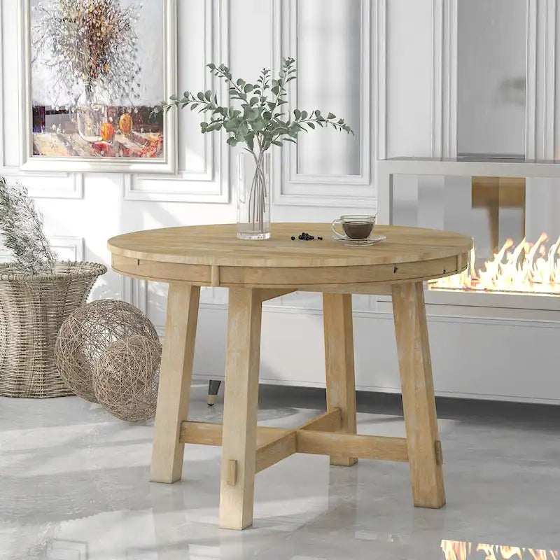 Table de salle à manger ronde extensible de style champêtre avec rallonge de 16 po, table de cuisine en bois