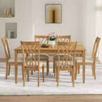 Zevemomo 7-delige eettafelset van massief hout met 6 gestoffeerde stoelen, ruimtebesparende eetkamertafel- en stoelenset voor eetkamer en keuken, natuurlijke houtkleur