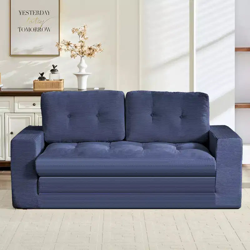 Mjkone 71' 2-in-1 slaapbank, opvouwbare loveseat met geribde stof en knopen, ruimtebesparend