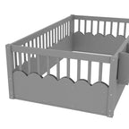Bellemave Kids Floor Bed with Heightened Fence and Bookshelf, Wooden Twin Montessori Bed Frame for Girls Boys