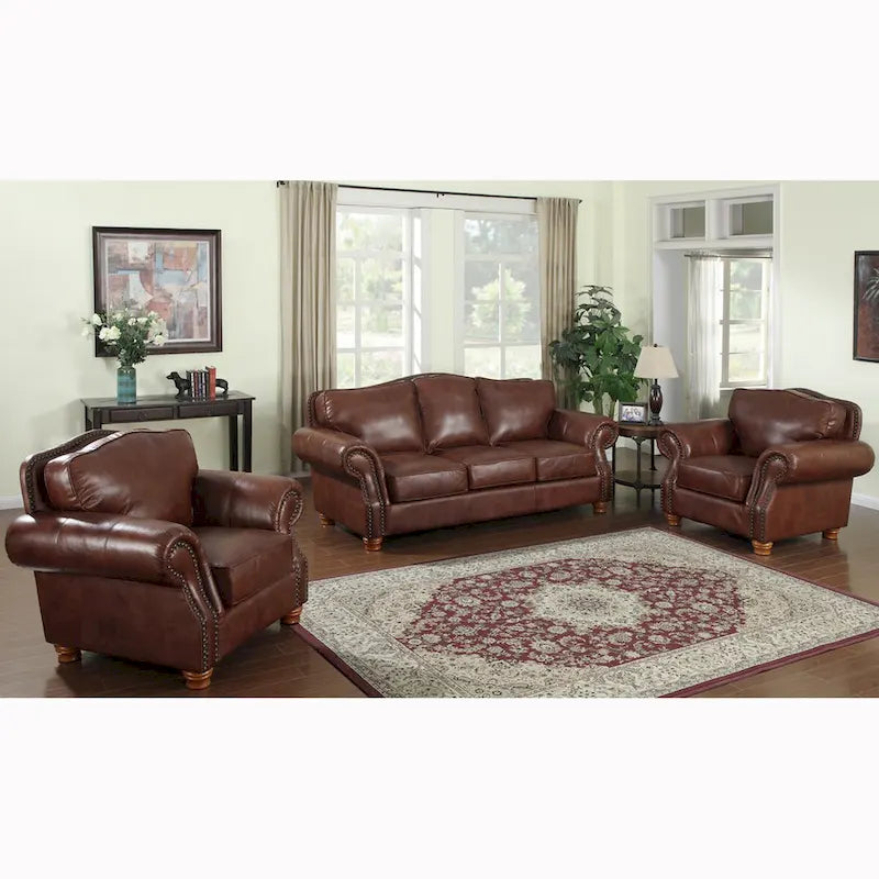 Brandon Sofa und zwei Sessel aus italienischem Vollnarbenleder in Distressed-Whiskey-Farbe