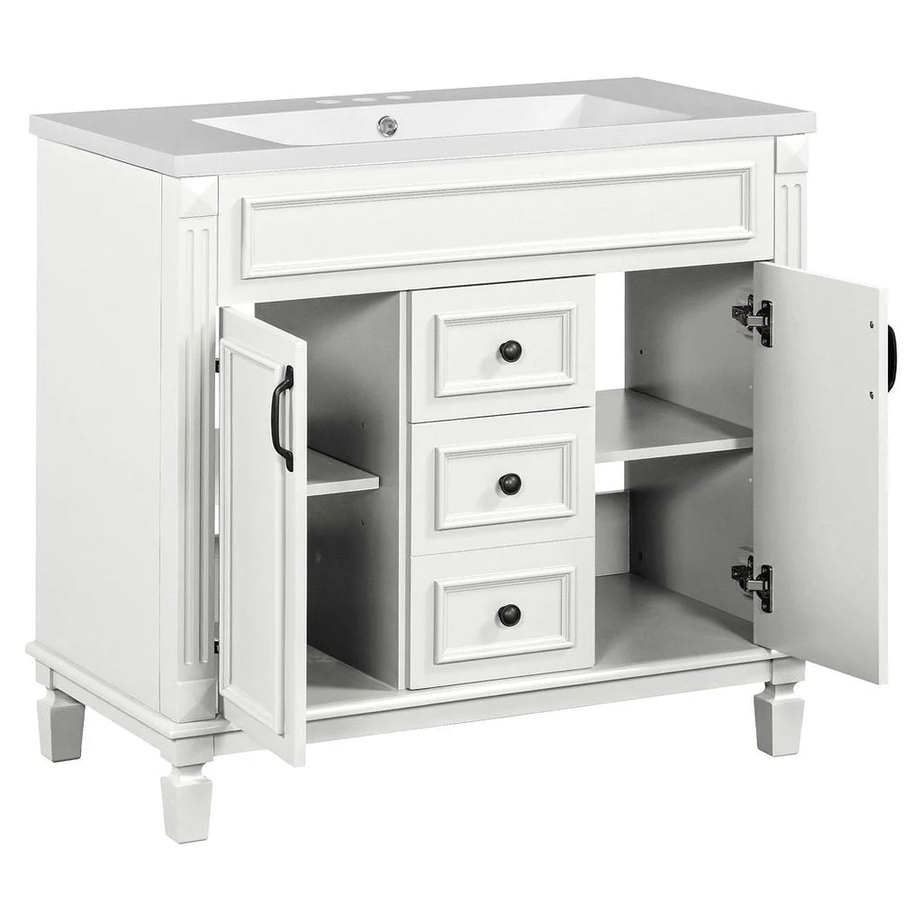 Meuble-lavabo moderne de salle de bains de 36 po avec vasque sur plan, armoire à miroir, 2 portes et 2 tiroirs