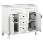 Meuble-lavabo moderne de salle de bains de 36 po avec vasque sur plan, armoire à miroir, 2 portes et 2 tiroirs