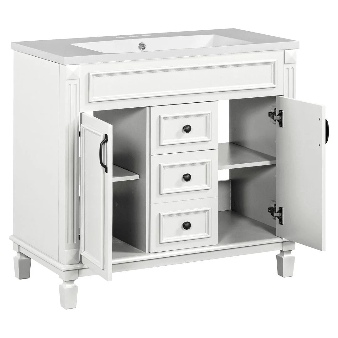 Meuble-lavabo moderne de salle de bains de 36 po avec vasque sur plan, armoire à miroir, 2 portes et 2 tiroirs