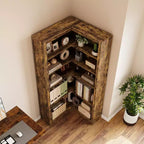 Black/White/Wood/Retro, L-Shaped Corner Bookshelf, 5-Tier, Single