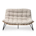 Fauteuil double Papasan avec coussin, rotin PE toutes saisons et structure en métal, pour intérieur et extérieur