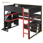 GDFStudio Scott Wooden Gaming Loft Bed with Storage Stairs, Desk, Shelves & Pegboard