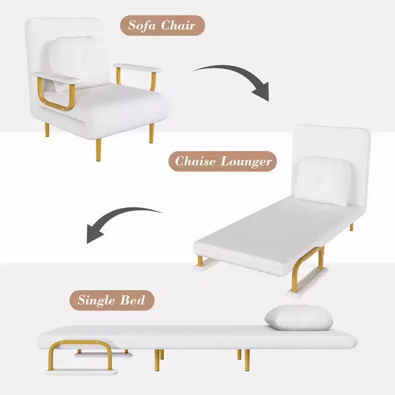 Canapé-lit pliant 3-en-1, fauteuil convertible avec dossier réglable en 5 positions et coussin, couchage gain de place pour salon, chambre et bureau (blanc)