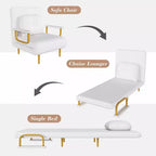 Canapé-lit pliant 3-en-1, fauteuil convertible avec dossier réglable en 5 positions et coussin, couchage gain de place pour salon, chambre et bureau (blanc)