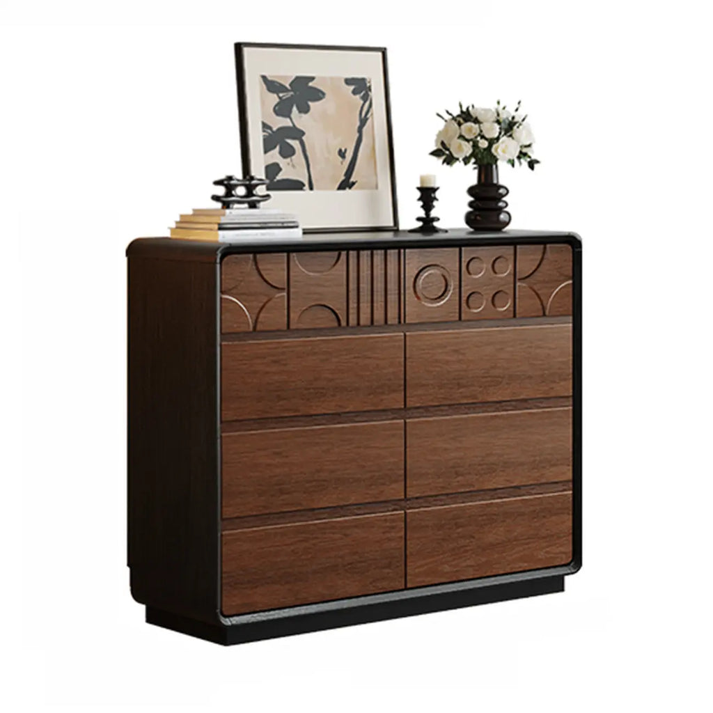 Von Art déco inspirierte Holzkommode mit geometrischen Schnitzereien