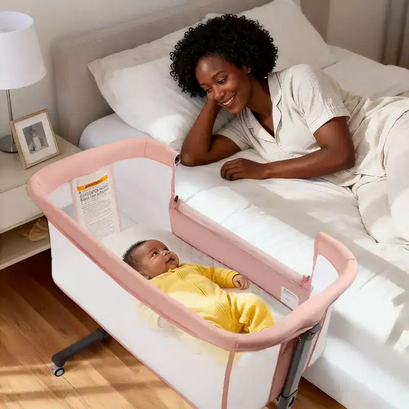 Couffin pour bébé à roulettes ??Beige / Gris / Rose, berceau cododo, pour 1 bébé