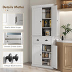 Armoire de rangement de garde-manger de cuisine de 72 pouces, armoire traditionnelle autoportante avec 4 portes et 3 étagères réglables, grand tiroir central