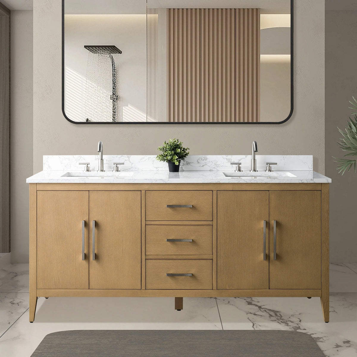 Vanity Art 72 Badezimmer-Waschtischunterschrank mit Doppelwaschbecken und Oberfläche aus Kunstmarmor